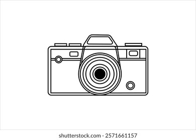 single line art photography camera outline flat vector