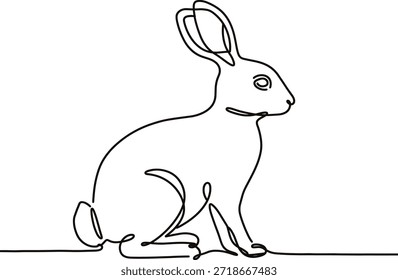 Arte de una sola línea de un conejo sentado en la vista de perfil negro sobre blanco liebre animal de la vida silvestre.
