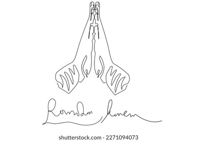 Single line art of ramadan kareem greeting card concept and text. Vector illustration