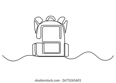 Single line art of school bag continuous backpack outline drawing minimalist vector illustration
