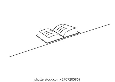 Arte em linha única de um livro-texto aberto simples ou material de leitura