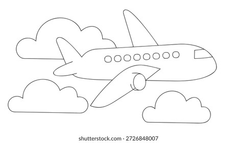 Dibujo de Vector de arte de una sola línea de un avión que vuela sobre fondo blanco