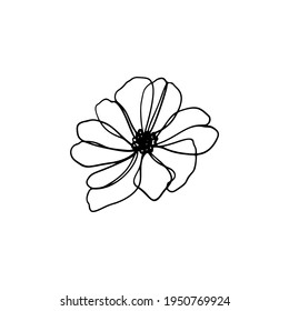 Single Line art vector flower illustration. Continuous contour floral design. Outline drawing isolated on white background.