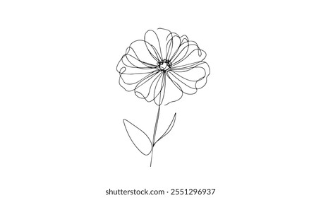 single line art vector flower illustration, outline set of blooming flowers
