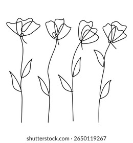 Colección de ilustración de flor de Vector de una sola línea art.One arte de línea continua. Ilustración vectorial de conjunto de flores