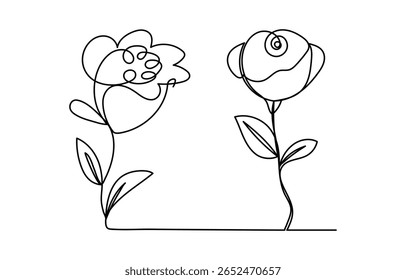 Ilustración de la flor del Vector del arte de la sola línea, sistema del contorno de las flores que florecen,
