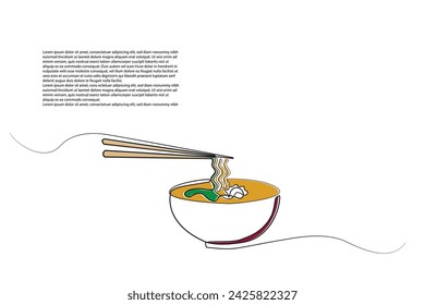 single line art vector illustration food noodles with chopsticks.serving bowl of noodles with chopsticks continuous line vector
