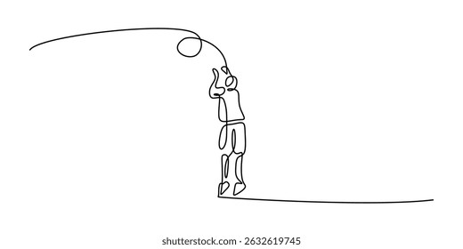 Single line art vector of a person playing basketball. Team sport and active lifestyle illustration. Court game graphic.