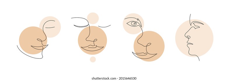 Single line art woman mug face. Outline Person illustration on modern style. Abstract girl portrait. 