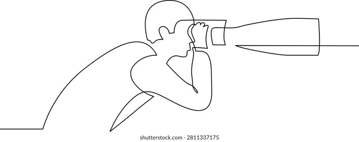 A single line artistic sketch portraying a side profile of a photographer aiming a camera to capture