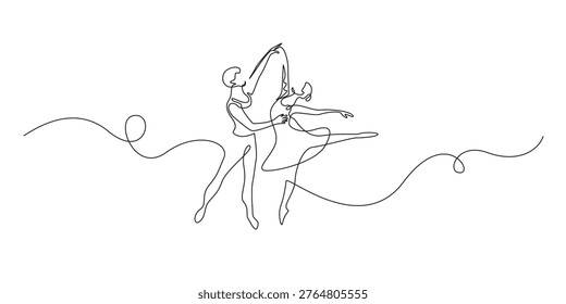 single line ballet couple.continuous line drawing of man lifting ballerina in graceful dance pose.performance and elegance concept.one line vector illustration.