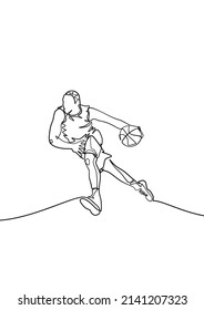 Single line basketball player, continuous line sport art. Vector graphic.