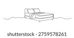 single line bed.continuous line drawing of modern bed with pillows and blanket.bedroom furniture concept.one line vector illustration.