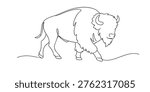 single line bison.continuous line drawing of standing bison with hump and horns.wildlife animal concept.one line vector illustration.