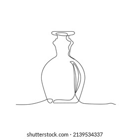 Single line bottle. 1 line draw winebottle, mono line art bottle, continuous outline drawing vial, mono drawing flask logo, linear vector illustration