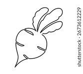 Single line cartoon beet icon illustration. Food vegetable flat icon isolated on white background. beetroot in Doodle style. Vector Food Illustration. Hand drawn doodle line art