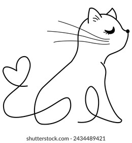 Single line cat pet drawing out line vector illustration design