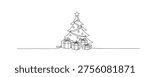 single line christmas tree.continuous line drawing of decorated tree with gift boxes.holiday celebration concept.one line vector illustration.
