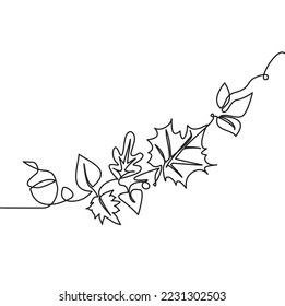 Single line from a collection of fallen leaves in autumn for frame. Maple leaves line art in autumn. Vector illustration of leaves in autumn. Contour drawing. Modern decor. Minimalist art. 