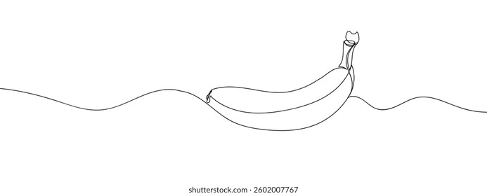 Single line, continuous, banana fruit line art vector illustration with transparent background.