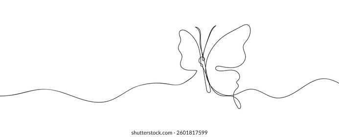 Single line, continuous, butterfly line art vector business illustration with transparent background.