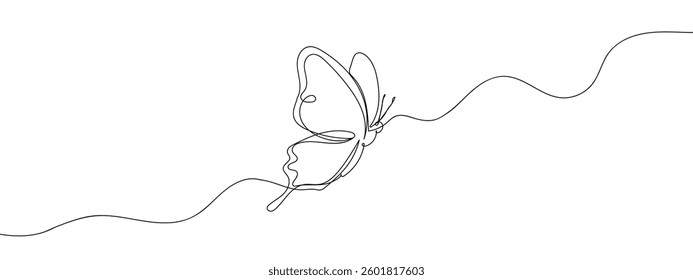 Single line, continuous, butterfly line art vector business illustration with transparent background.