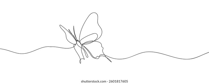 Single line, continuous, butterfly line art vector business illustration with transparent background.