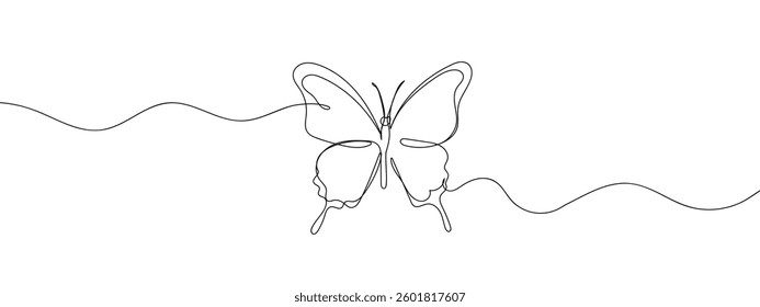 Single line, continuous, butterfly line art vector business illustration with transparent background.