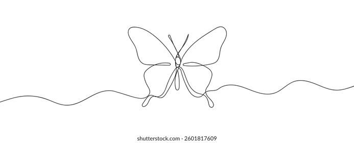 Single line, continuous, butterfly line art vector business illustration with transparent background.