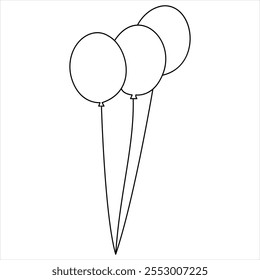 Einzeilige kontinuierliche Zeichnung von Geburtstag Feier Ballon Feiertag Party Dekoration Konzept Skizze Umriss Vektorgrafik