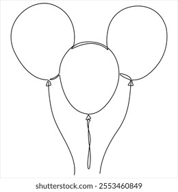 Single line continuous drawing of birthday celebration balloon holiday party decoration concept design sketch outline drawing vector illustration