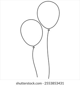 Single line continuous drawing of birthday celebration balloon holiday party decoration concept design sketch outline drawing vector illustration
