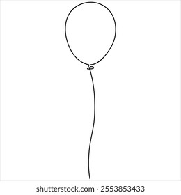 Single line continuous drawing of birthday celebration balloon holiday party decoration concept design sketch outline drawing vector illustration