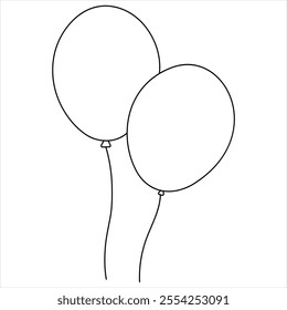 Single line continuous drawing of birthday celebration balloon holiday party decoration concept design sketch outline drawing vector illustration