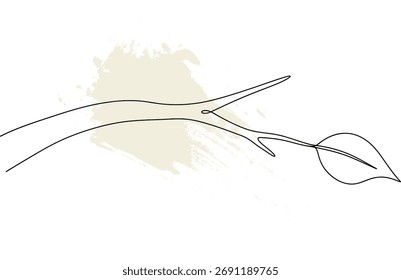 Single line continuous line drawing a branch with a leaf abstract artistic