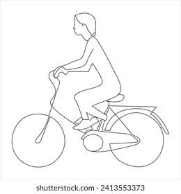 Single line continuous drawing of classic bicycle and drawing of man  woman bicycle vector illustration