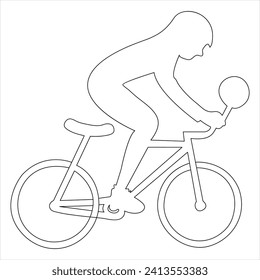 Single line continuous drawing of classic bicycle and drawing of man  woman bicycle vector illustration