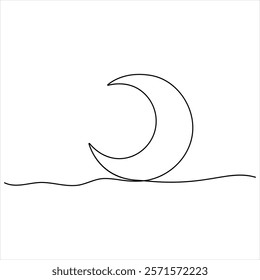 Single line continuous drawing of crescent moon for Ramadan element simple crescent moon line art style vector illustration