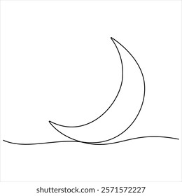 Single line continuous drawing of crescent moon for Ramadan element simple crescent moon line art style vector illustration