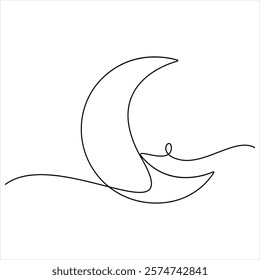 Single line continuous drawing of crescent moon for Ramadan element simple crescent moon line art style vector illustration