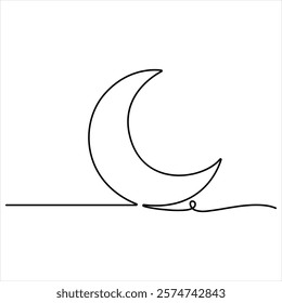 Single line continuous drawing of crescent moon for Ramadan element simple crescent moon line art style vector illustration