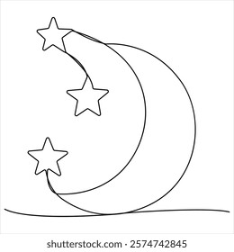 Single line continuous drawing of crescent moon for Ramadan element simple crescent moon line art style vector illustration