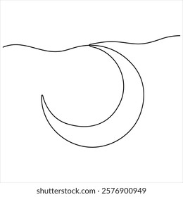 Single line continuous drawing of crescent moon for Ramadan element simple crescent moon line art style vector illustration