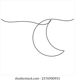 Single line continuous drawing of crescent moon for Ramadan element simple crescent moon line art style vector illustration