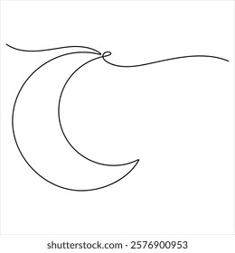 Single line continuous drawing of crescent moon for Ramadan element simple crescent moon line art style vector illustration