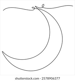 Single line continuous drawing of crescent moon for Ramadan element simple crescent moon line art style vector illustration