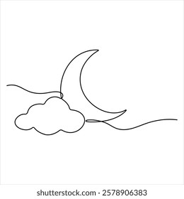 Single line continuous drawing of crescent moon for Ramadan element simple crescent moon line art style vector illustration