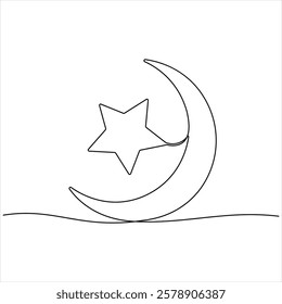 Single line continuous drawing of crescent moon for Ramadan element simple crescent moon line art style vector illustration