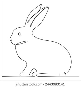 Single line continuous drawing of cute rabbit and concept Easter bunny outline vector illustration