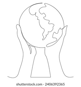 Single line continuous drawing of earth global and concept world earth day outline vector illustration